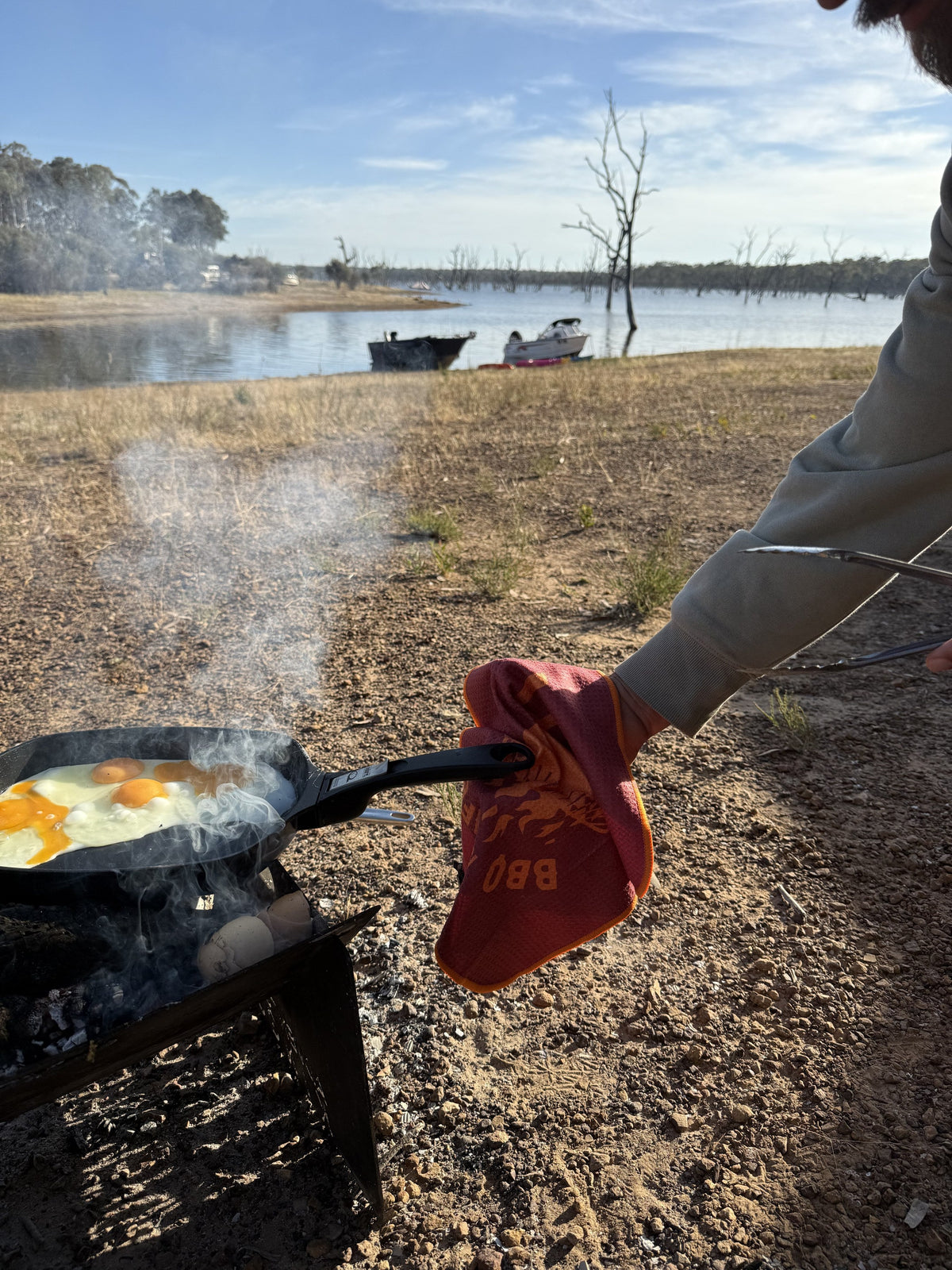 BBQ is Life BBQ Eco Towel: used as an oven mitt on the skillet - Leus Towels Australia