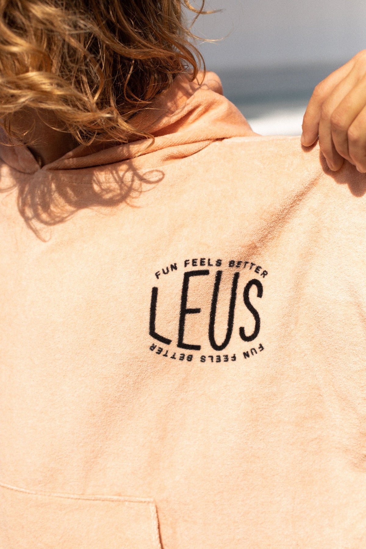 Happy Hour Original Eco Poncho: back print close-up - Leus Towels Australia