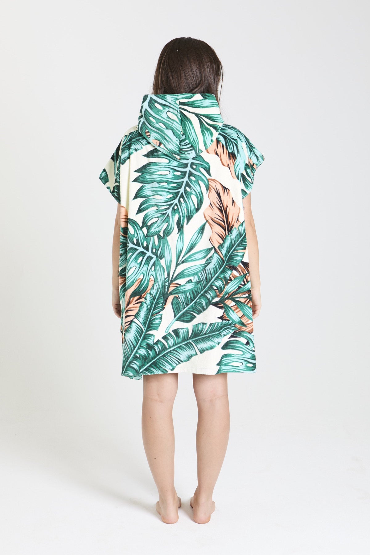 Jungle Fever Original Eco Poncho: studio back view - Leus Towels Australia